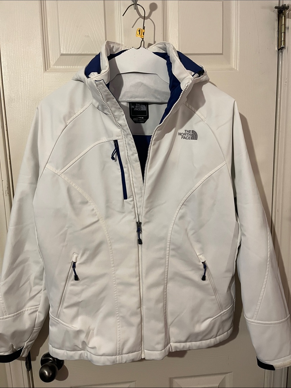 The North Face Women's White Ski Jacket with Navy Accents-XL